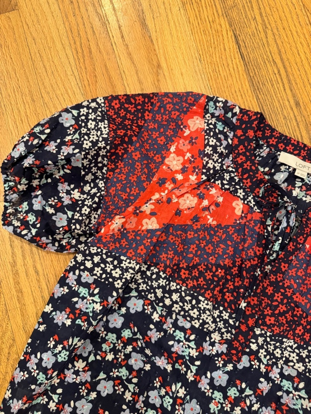 LOFT Petites Navy Blouse with Red Floral Print - Picture 4 of 10